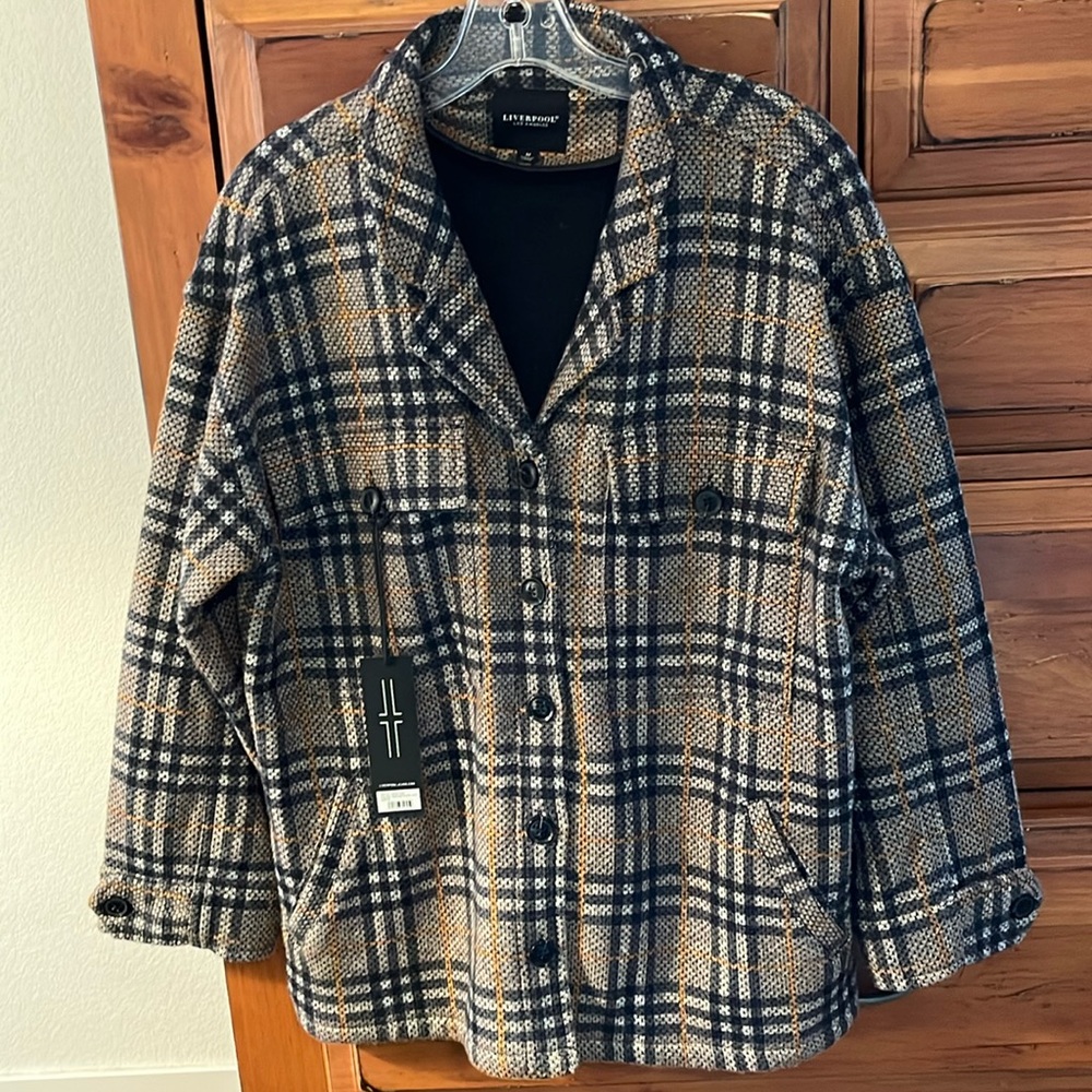 NWT Liverpool Women’s Cream/Tan/Black Plaid Blazer, Size Medium!